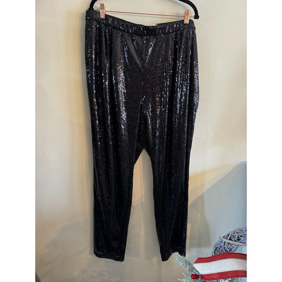 Stunning Rubin Singer Studio sequin pants elastic waist  1X perfect holiday pant - Picture 1 of 5